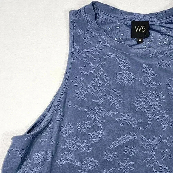W5 Woman Navy Blue Sleeveless Top M Anthropologie Shirt Lace Fabric Ruffle - Picture 4 of 13
